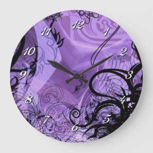 Dekorative schwarze und violette Musterwanduhr Große Wanduhr