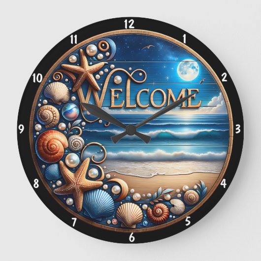 Dekorative Seashell Starfish Beach Ocean Design Große Wanduhr (Vorderseite)