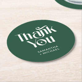 Dekorative Serif Deep Pine Hochzeits-Dankeschön Runder Pappuntersetzer