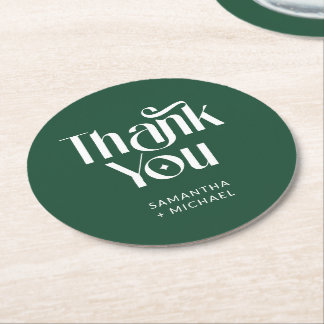Dekorative Serif Deep Pine Hochzeits-Dankeschön Runder Pappuntersetzer