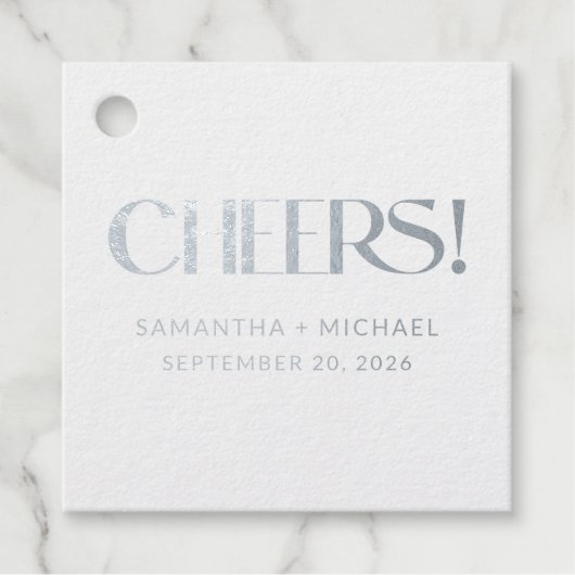 Dekorative Serif-Hochzeits-Cheers Geschenkanhänger (Vorderseite)