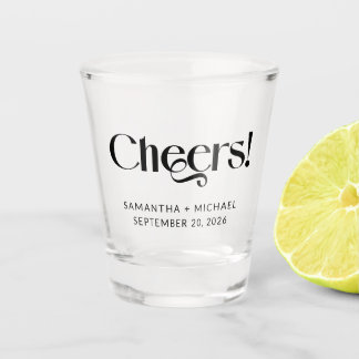 Dekorative Serif-Hochzeits-Cheers Schnapsglas