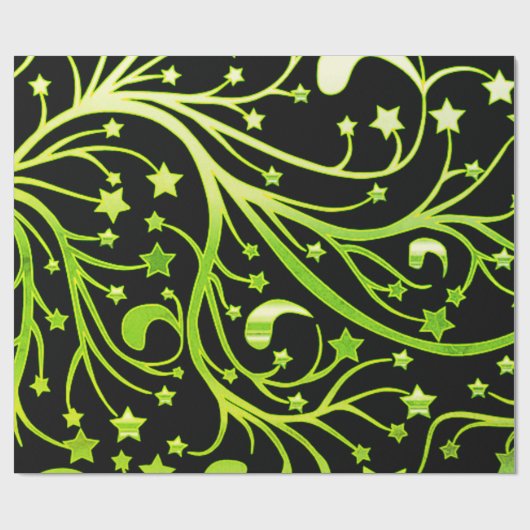 Dekorative Sternmuster Schwarz und Grün Geschenkpapier (Flach)