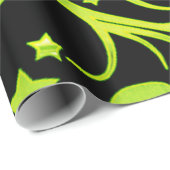 Dekorative Sternmuster Schwarz und Grün Geschenkpapier (Rolleneckpunkt)