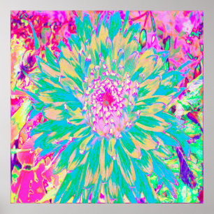 Dekorative Tealgrüne und Heißrosa Dahlienblume Poster