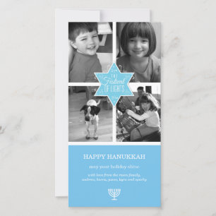 Dekorative Typografie Light Blue Star Hanukkah Feiertagskarte