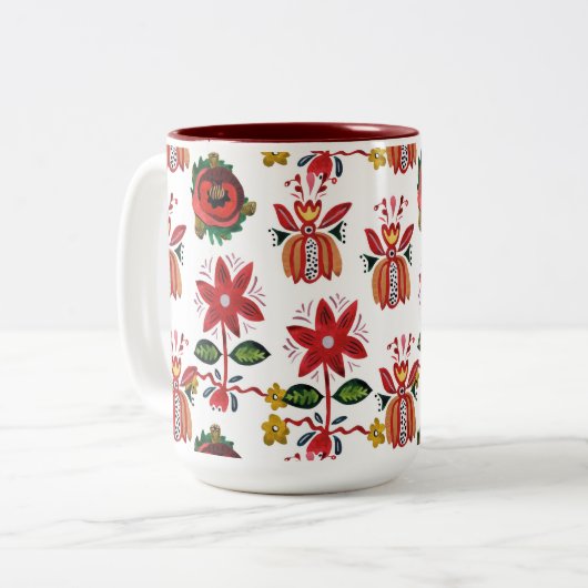 Dekorative ukrainische Blume Zweifarbige Tasse (Vorderseite Links)