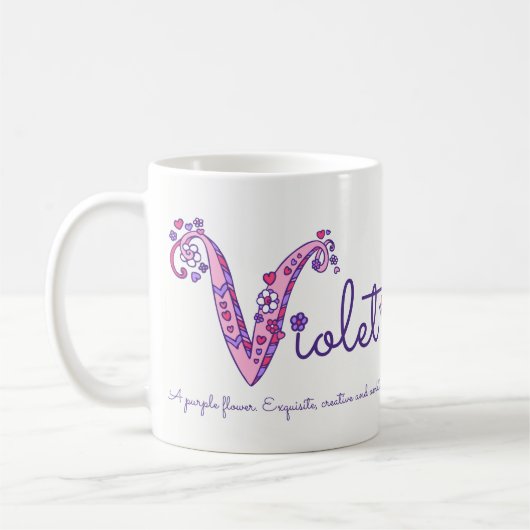 Dekorative V Monogramm-Tasse der violetten Kaffeetasse (Links)