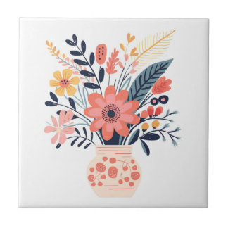 Dekorative Vase und Blume Illustriert Fliese