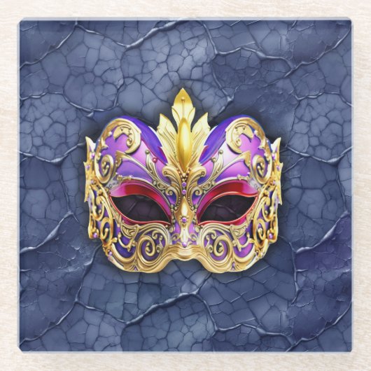 Dekorative Venezianische Maske auf der texturierte Glasuntersetzer (Vorderseite)