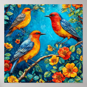 Dekorative Vintage-Vogel-Wandkunst   Farbige Natur Poster