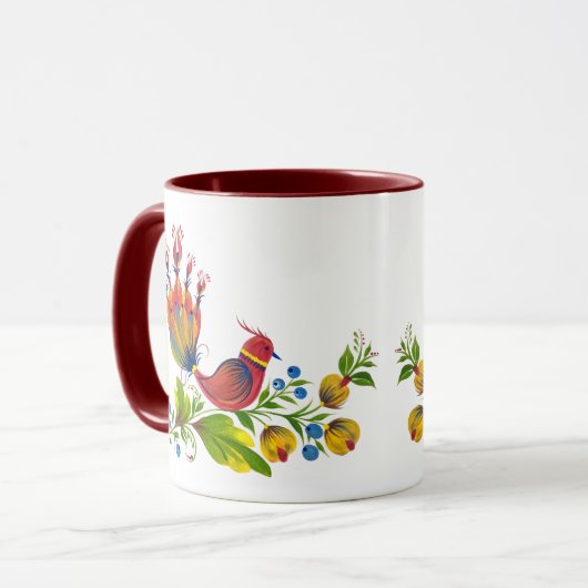 Dekorative Vögel mit Blumen & Beeren Kunstbecher Tasse (Vorderseite Links)