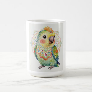 Dekorative Volkskunst-Illustration eines Papageis Kaffeetasse