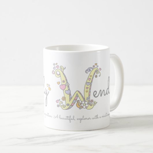 Dekorative W Monogramm-Tasse Wendynamensbedeutung Kaffeetasse (VorderseiteRechts)