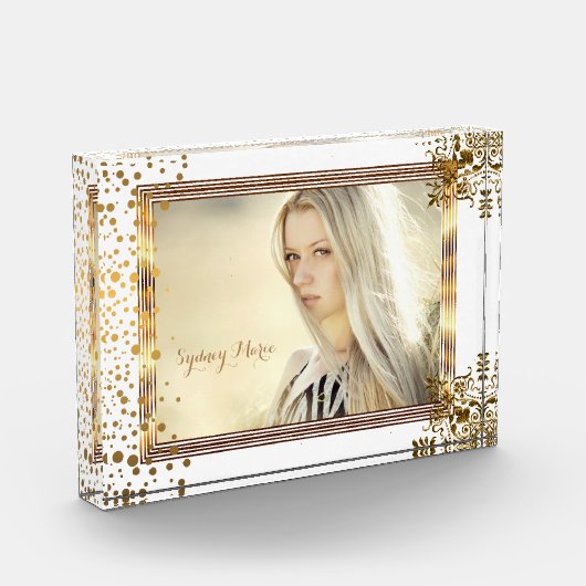 Dekorative weiße und goldene Konfetti-Punkte - DIY Fotoblock (Links)