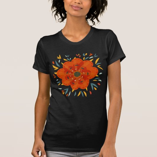 Dekorative wunderliche orange Blume T-Shirt (Vorderseite)