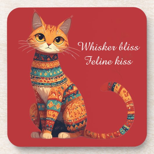 Dekorative Zierkatze mit Blumen Boho Kunst Getränkeuntersetzer (Vorderseite)