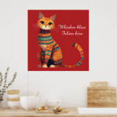 Dekorative Zierkatze mit Blumen Boho Kunst Poster (Küche)