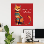 Dekorative Zierkatze mit Blumen Boho Kunst Poster (Heimbüro)