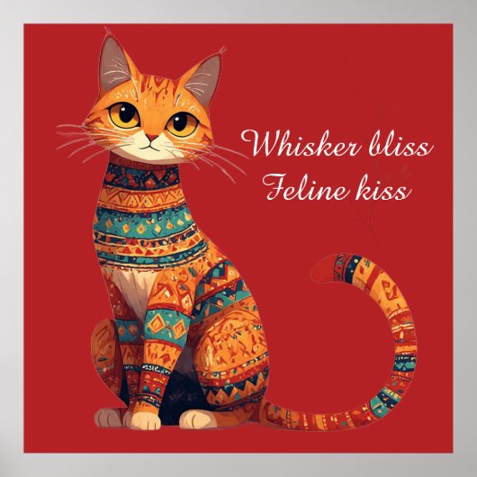 Dekorative Zierkatze mit Blumen Boho Kunst Poster (Vorne)