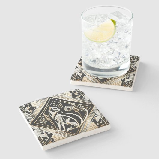 Dekorativer Abstrakter Black Cat Stone Untersetzer (Seitenansicht)