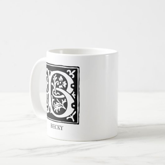 Dekorativer Alphabet-Buchstabe B mit Monogramm Kaffeetasse (Vorderseite Links)