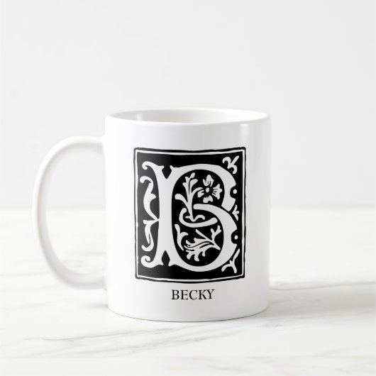 Dekorativer Alphabet-Buchstabe B mit Monogramm Kaffeetasse (Links)