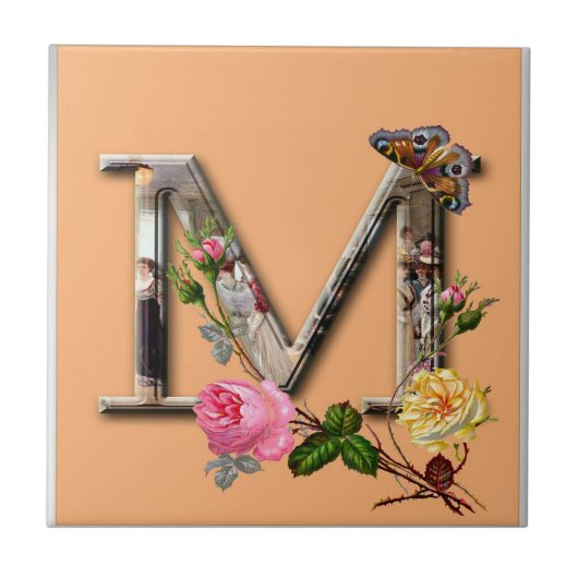 Dekorativer Anfangsbuchstabe „M“ Fliese (Vorderseite)