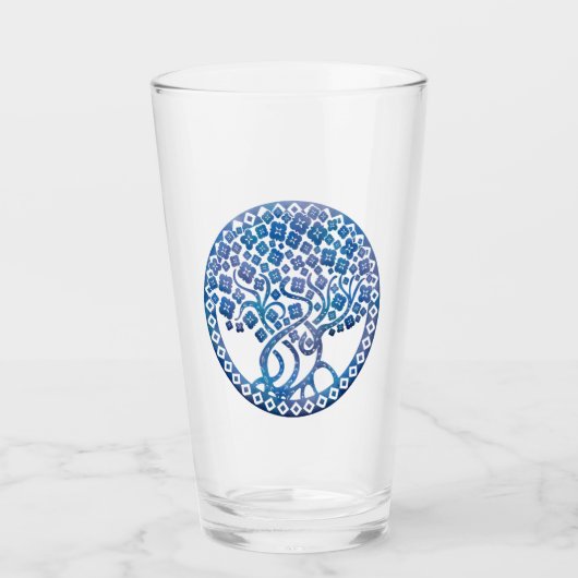 Dekorativer blauer Baum des Lebens Glas (Vorderseite)