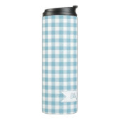 Dekorativer blauer Büffel-Karo Thermosbecher (Nach links gedreht)