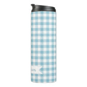 Dekorativer blauer Büffel-Karo Thermosbecher (Nach rechts gedreht)