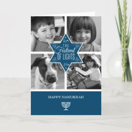 Dekorativer Blue Typografy Star von David Hanukkah Feiertagskarte