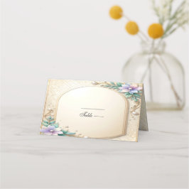 Dekorativer Blumenrahmen mit Perlen Platzkarte