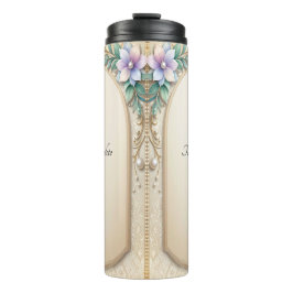 Dekorativer Blumenrahmen mit Perlen Thermosbecher