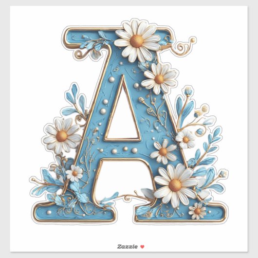 Dekorativer Buchstabe A mit blauem Email Aufkleber (Blatt)