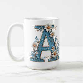 Dekorativer Buchstabe A mit blauem Emaille Kaffeetasse