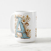 Dekorativer Buchstabe A mit blauem Emaille Kaffeetasse (Vorderseite Links)