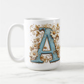 Dekorativer Buchstabe A mit blauem Emaille Kaffeetasse (Links)