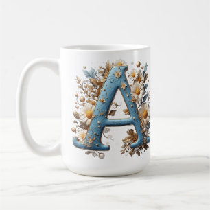 Dekorativer Buchstabe A mit blauem Emaille Kaffeetasse