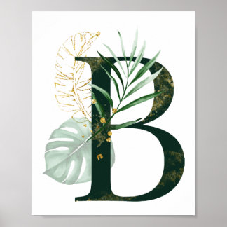 Dekorativer Buchstabe B mit tropischen Blätter Poster