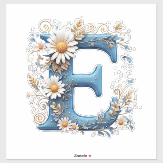 Dekorativer Buchstabe E mit blauem Email Aufkleber (Blatt)
