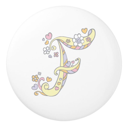 Dekorativer Buchstabe F-Monogramm-Griffknopf Keramikknauf (Vorderseite)