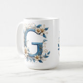 Dekorativer Buchstabe G mit blauem Emaille Kaffeetasse (Vorderseite Links)