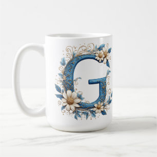 Dekorativer Buchstabe G mit blauem Emaille Kaffeetasse