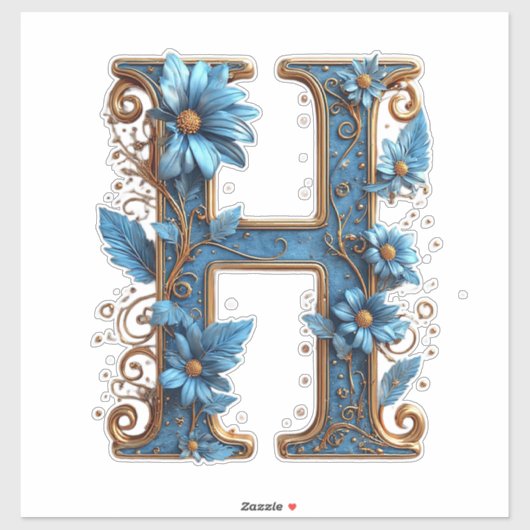 Dekorativer Buchstabe H mit blauem Emaille Aufkleber (Blatt)
