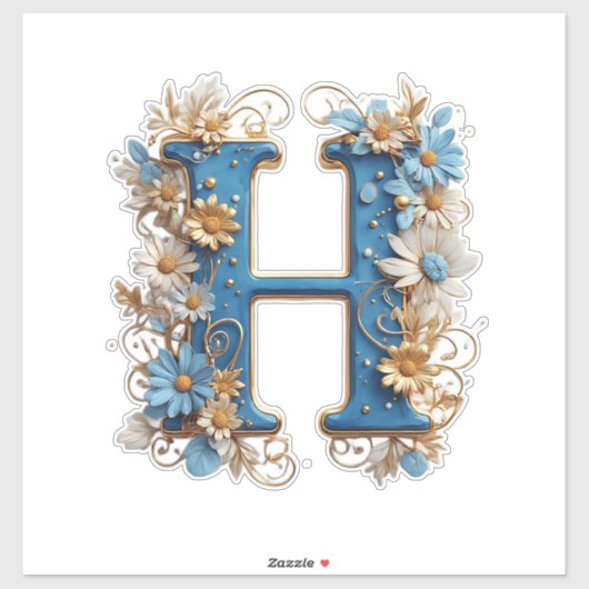 Dekorativer Buchstabe H mit blauem Emaille Aufkleber (Blatt)