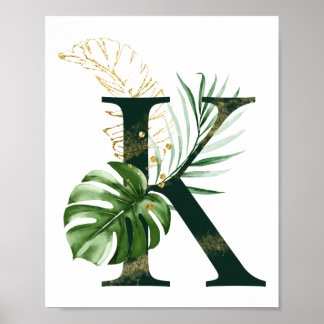 Dekorativer Buchstabe K mit tropischen Blätter Pos Poster