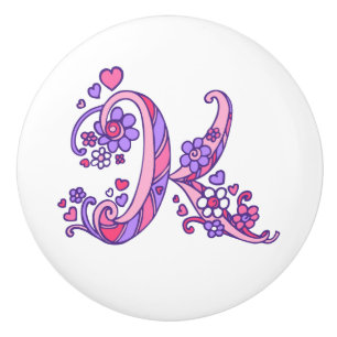 Dekorativer Buchstabe K, monogramm, rosa, lila Kno Keramikknauf