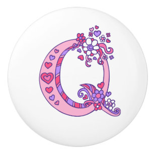 Dekorativer Buchstabe Q Monogramm rosa lila Pulskn Keramikknauf