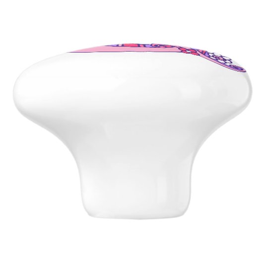 Dekorativer Buchstabe Q Monogramm rosa lila Pulskn Keramikknauf (Seitenansicht)